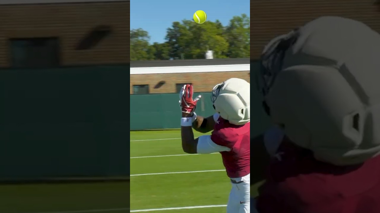 Alabama receviers catch tennis balls at practice #Rolltide